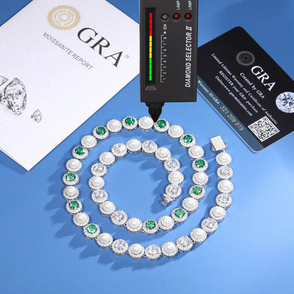 9mm S925 Green Moissanite Pearl Chain