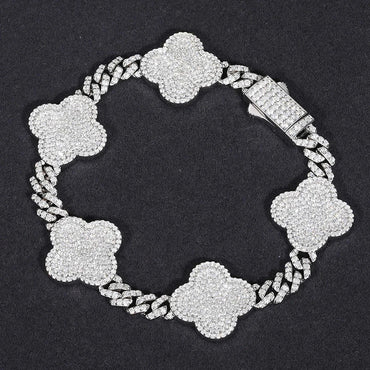 S925 Moissanite Clover Cuban Link Bracelet