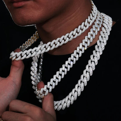 18MM ICED OUT DIAMOND CURVE CUBAN LINK CHAIN NECKLACE - WHITE GOLD