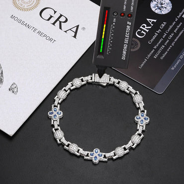 S925 Moissanite Clover Ball Stationed Link Chain Necklace or Bracelet - 10mm