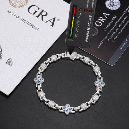 S925 Moissanite Clover Ball Stationed Link Chain Necklace or Bracelet - 10mm