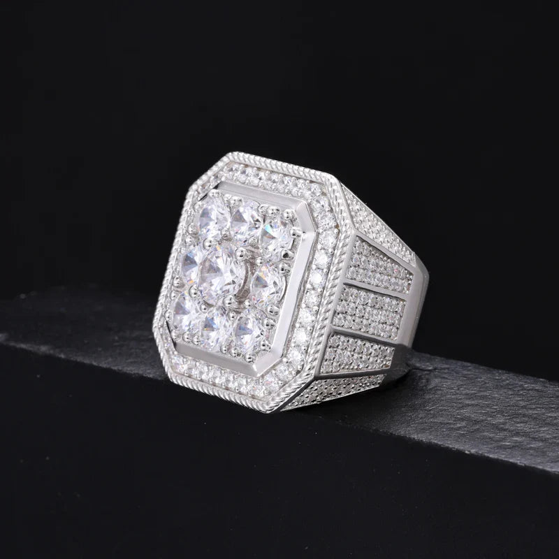 S925 Moissanite Layered Octagon Round Halo Diamond Ring