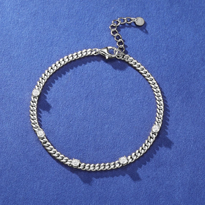 S925 Moissanite Round Diamond Cuban Link Bracelet - 3MM