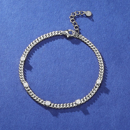 S925 Moissanite Round Diamond Cuban Link Bracelet - 3MM