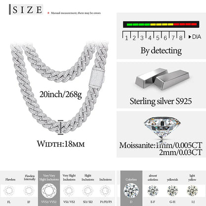 18MM ICED OUT DIAMOND CURVE CUBAN LINK CHAIN NECKLACE - WHITE GOLD