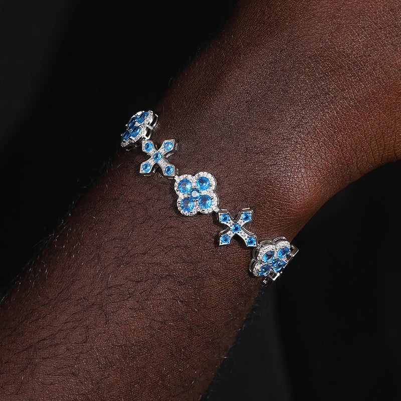 S925 Iced Frosty Flower Cross Link Bracelet - 14mm
