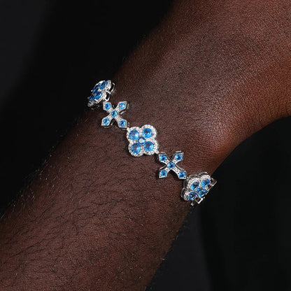S925 Iced Frosty Flower Cross Link Bracelet - 14mm