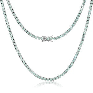 MOISSANITE AQUAMARINE TENNIS CHAIN - 3MM WHITE GOLD