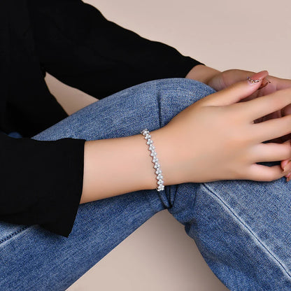 Women's S925 Moissanite Diamond Heart Link Bracelet