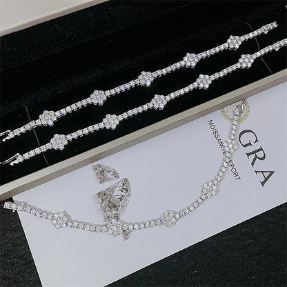 MOISSANITE ICED FLOWERS TENNIS BRACELET - WHITE GOLD