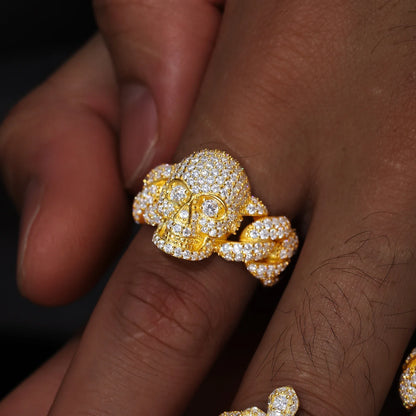 S925 Gold Moissanite Skull Cuban Diamond Ring