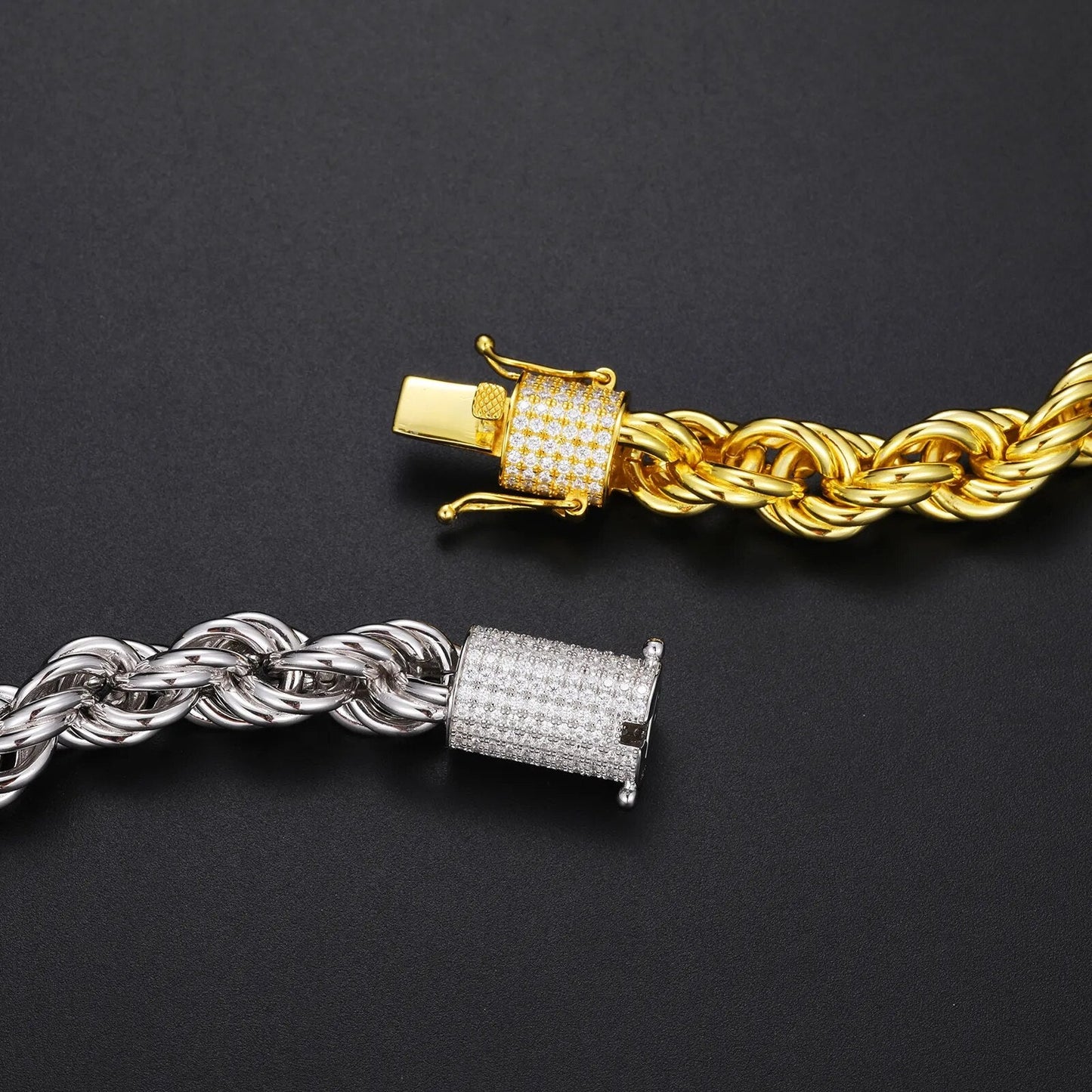 925 Sterling Silver 6MM/12MM Twist Rope Chain Necklace With Moissanite Clasp