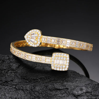 S925 Moissanite Baguette Heart-Square Diamond Bangle