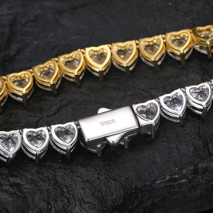 S925 Moissanite Heart-Shape Tennis Diamond Bracelet - 8mm