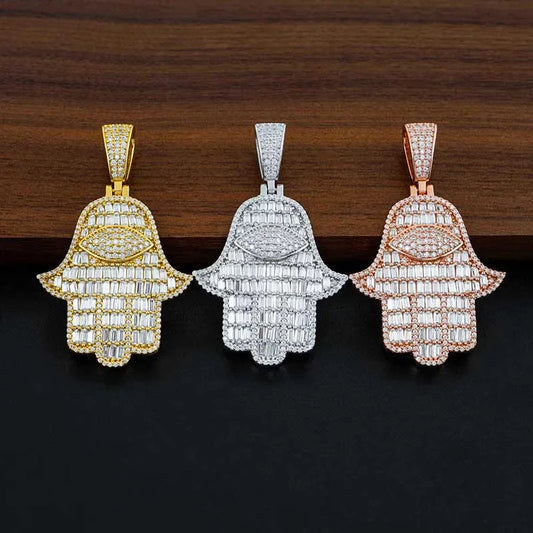 Baguette Moissanite Hamsa Diamond Pendant