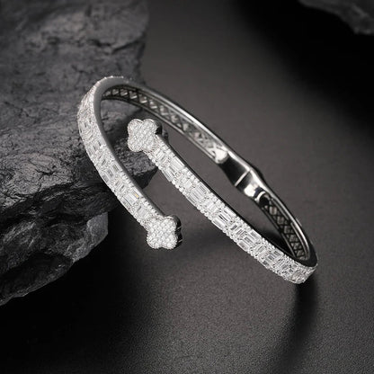 S925 Baguette Moissanite Clover Leaf Bangle Bracelet