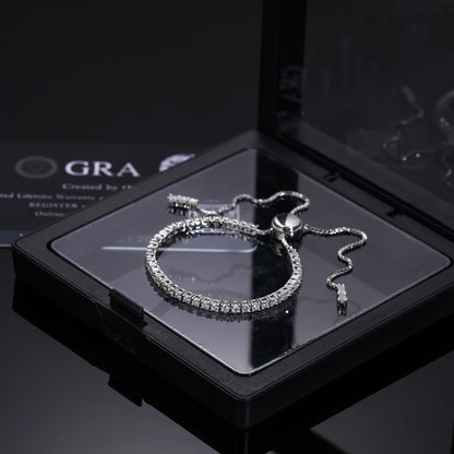 2/3mm S925 Moissanite Adjustable Tennis Bracelet - White Gold