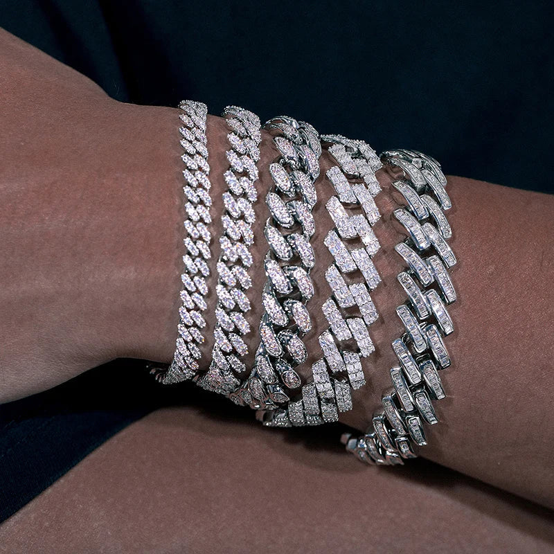 Moissanite Baguette Diamond Prong Cuban Link Bracelet- 14MM