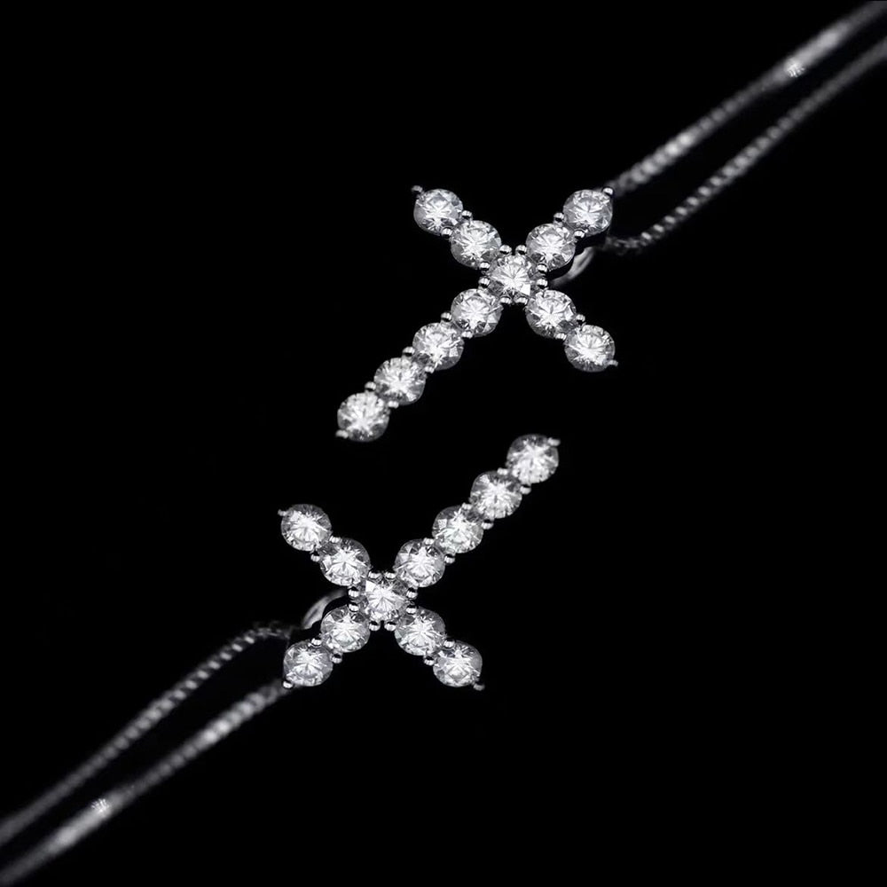 925 Sterling Silver Moissanite Rhombus Cross Pendant
