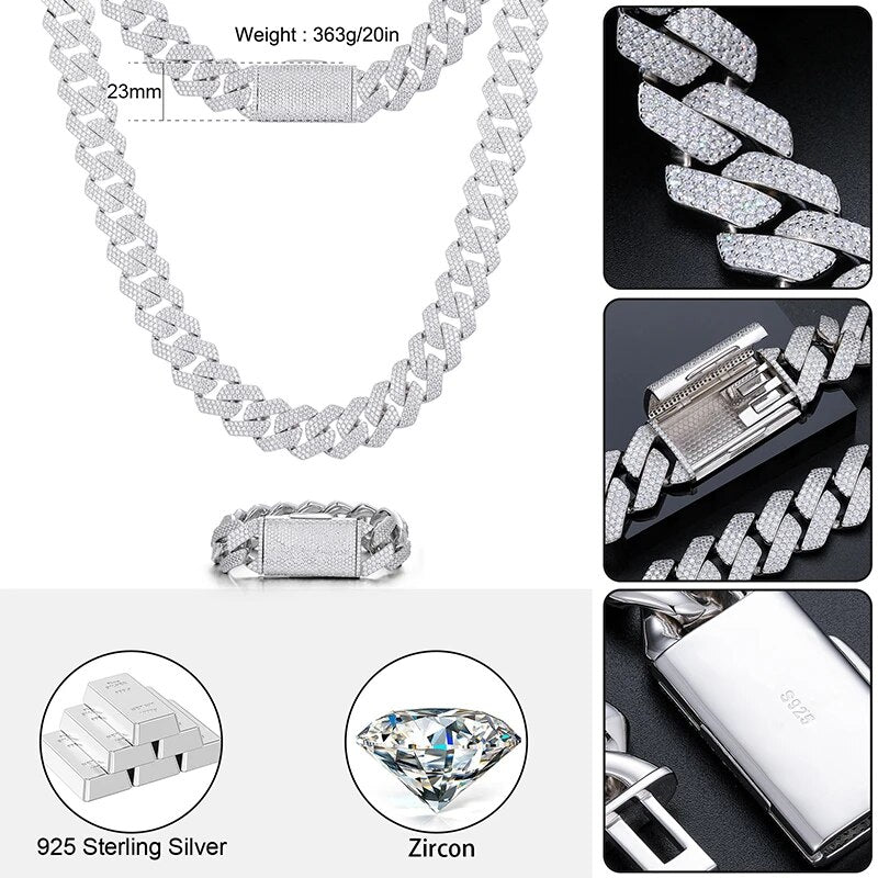 23MM White Gold Diamond Prong Cuban Link Necklace