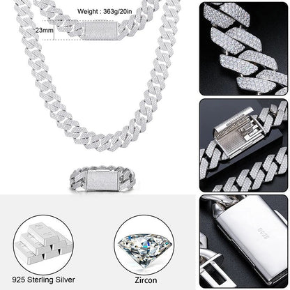 23MM White Gold Diamond Prong Cuban Link Necklace