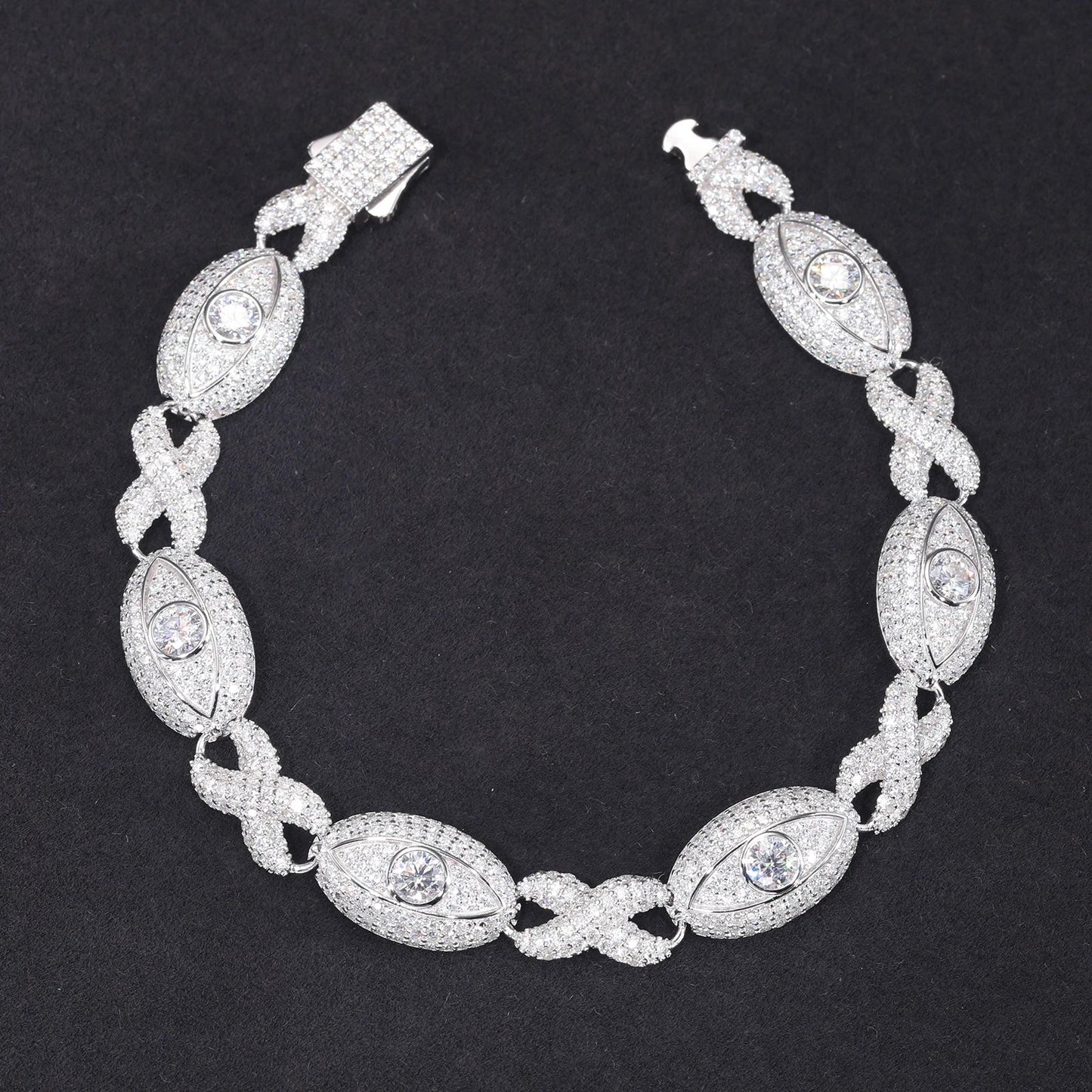 S925 Moissanite Infinity Cross Cuban Devil Eye Diamond Link Bracelet - Gold/White Gold