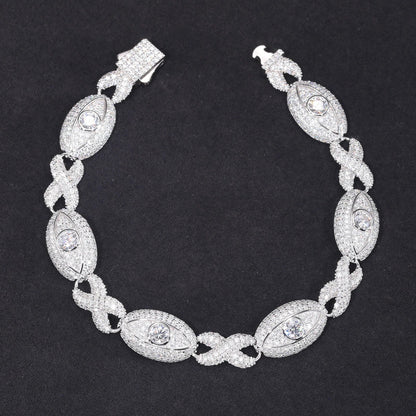 S925 Moissanite Infinity Cross Cuban Devil Eye Diamond Link Bracelet - Gold/White Gold