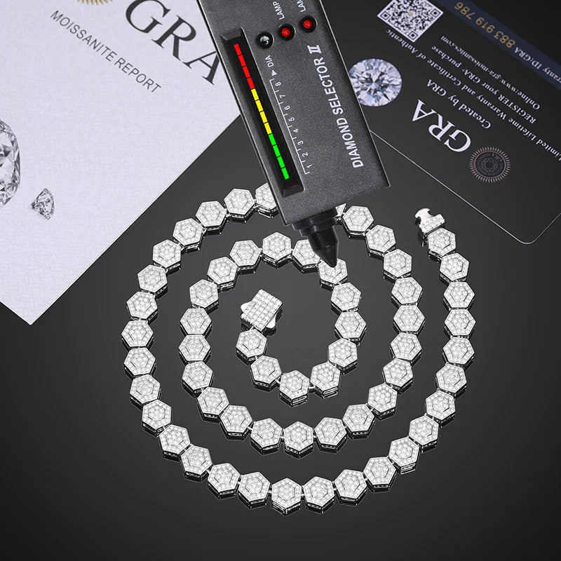 S925 Moissanite Geometric Hexagon Link Chain Bracelet