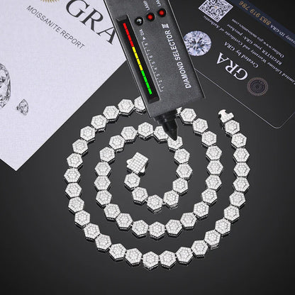 S925 Moissanite Geometric Hexagon Link Chain Bracelet