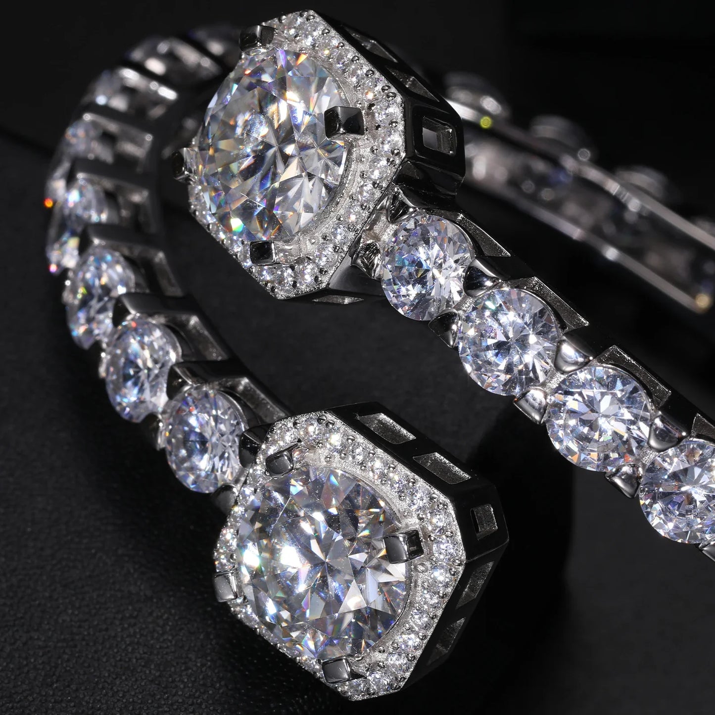S925 Moissanite Clustered Tennis Bangle Bracelet
