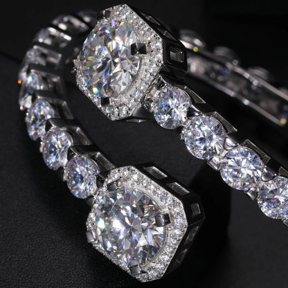 S925 Moissanite Clustered Tennis Bangle Bracelet