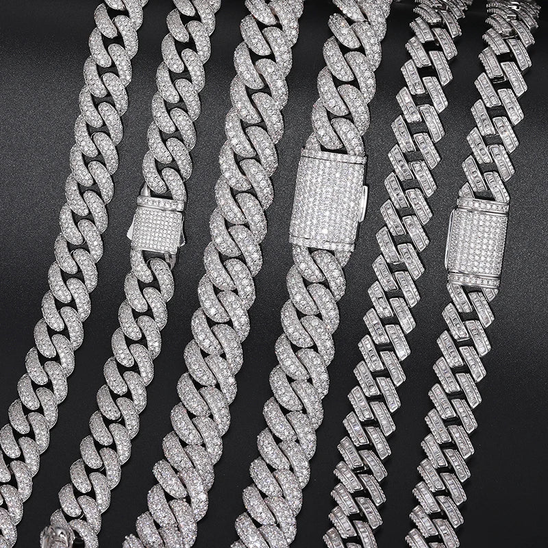 18MM ICED OUT DIAMOND CURVE CUBAN LINK CHAIN NECKLACE - WHITE GOLD