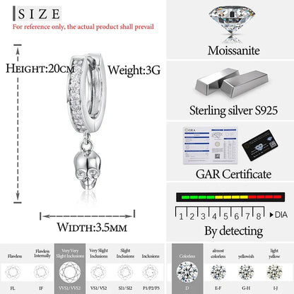 S925 Moissanite Skull Huggie Earrings - Gold