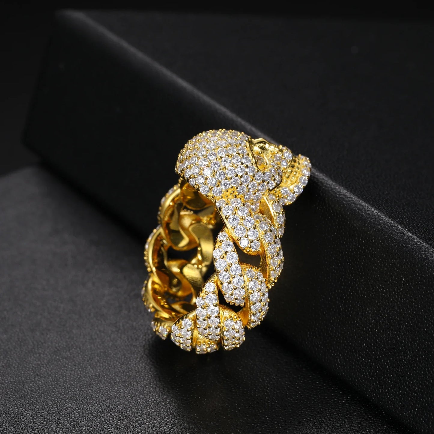 S925 Gold Moissanite Skull Cuban Diamond Ring