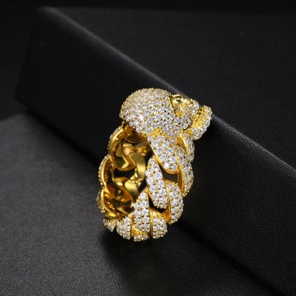 S925 Gold Moissanite Skull Cuban Diamond Ring