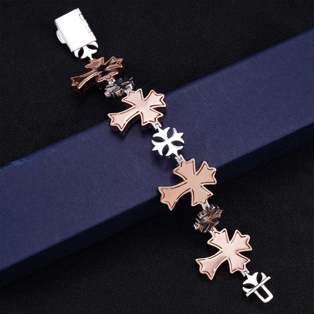 TWO-TONE ROSE GOLD BAGUETTE MOISSANITE MALTESE CROSS BRACELET