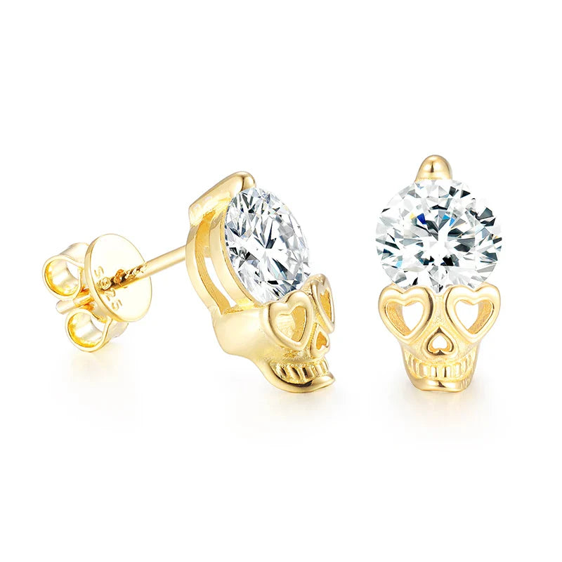 S925 Moissanite Round Cut Skull Diamond Stud Earrings
