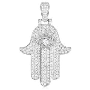 D VVS Moissanite Hamsa Evil Eye Pendant Necklace