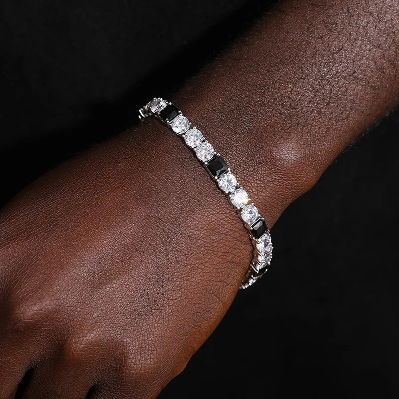 S925 Moissanite Tennis Black Center Gemstone Diamond Bracelet - 6mm