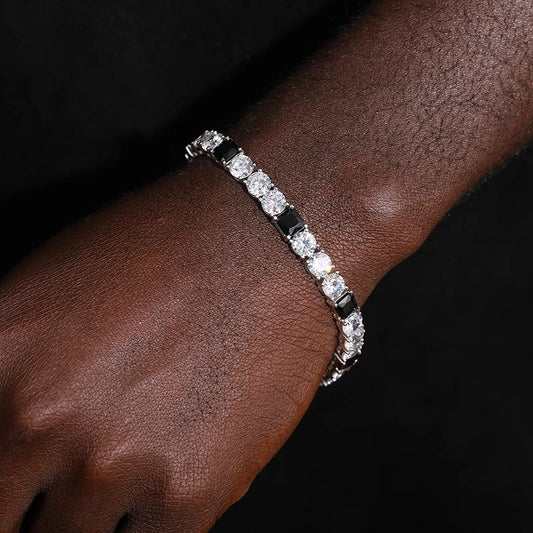 S925 Moissanite Tennis Black Center Gemstone Diamond Bracelet - 6mm