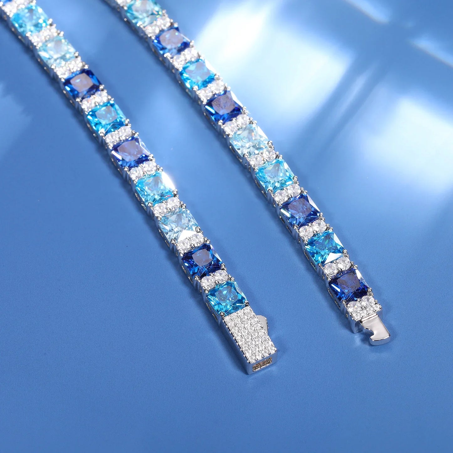 Blue Mixed Diamond Cut Tennis Bracelet - 7.5mm