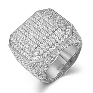 S925 Moissanite Diamond Square Signet Ring
