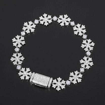 S925 Moissanite Snowflake Link Bracelet - 13mm