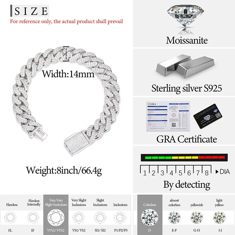 8-20mm S925 Moissanite Cuban Bracelet