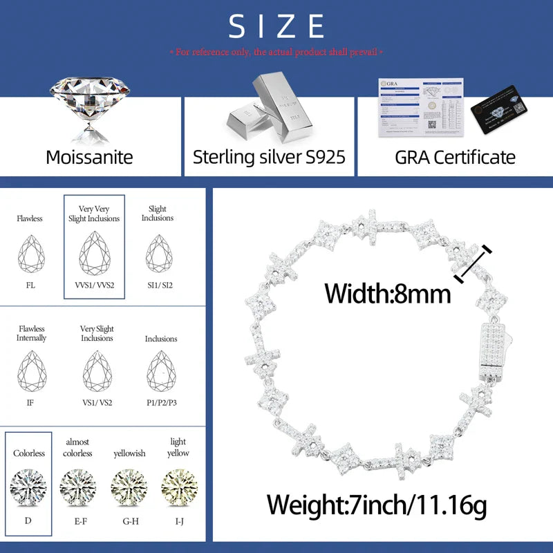S925 Moissanite Mini Cross & Star Bracelet