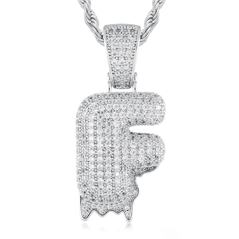 925 Sterling Silver Moissanite Bubbler Micro Paved A-Z Letter Pendant