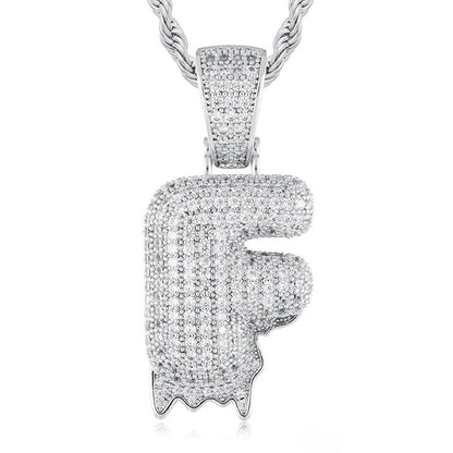 925 Sterling Silver Moissanite Bubbler Micro Paved A-Z Letter Pendant