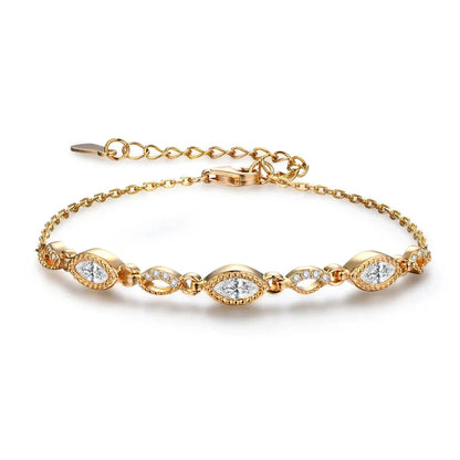 Women's S925 Moissanite Charming Marquise Cut Diamond Link Bracelet
