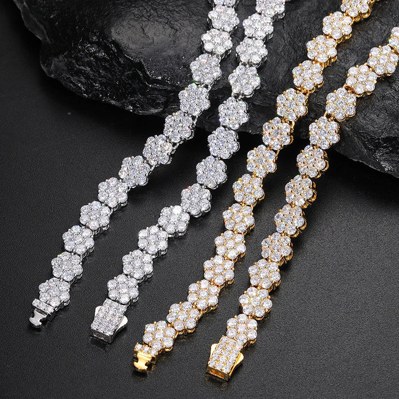 S925 Moissanite VVS1 Flower Diamond Link Chain Bracelet