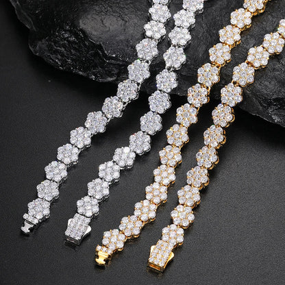 S925 Moissanite VVS1 Flower Diamond Link Chain Bracelet
